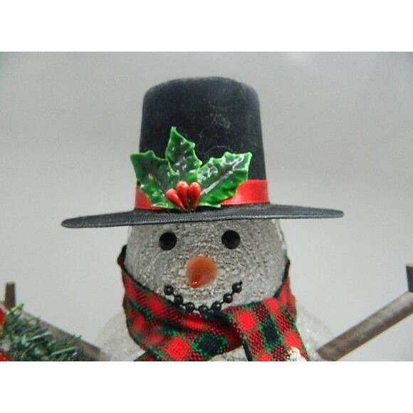 Vintage 13" Light Up Snowman w/Top Hat & Wreath Stick Arms & Scarf - Picture 3 of 12